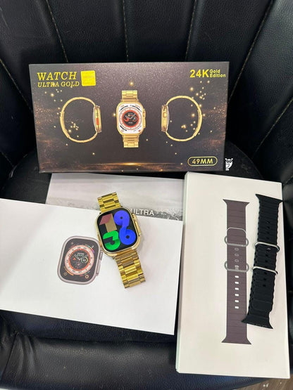 Series 8 Gold Watch for Men: 24K Gold Edition Apple logo Bluetooth Calling Smart Watch