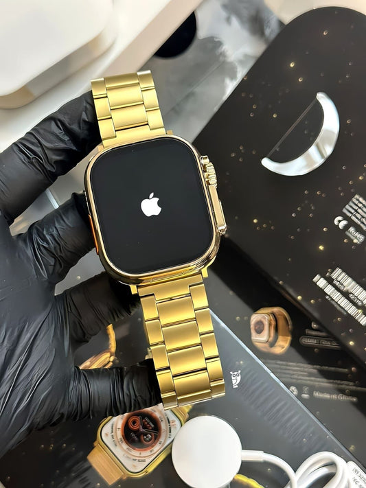 Series 8 Gold Watch for Men: 24K Gold Edition Apple logo Bluetooth Calling Smart Watch